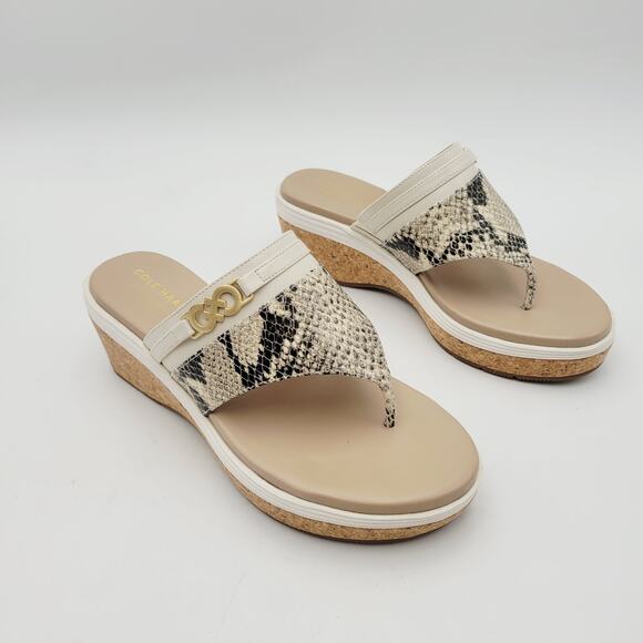 Cole Haan Margate Wedge II Sandshell Sandals Sz 5.5 B Cream & Animal Print - Picture 5 of 11